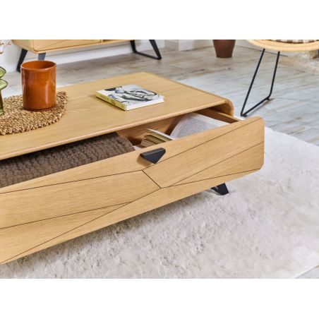 Table basse TOKYO - Chêne naturel, décor chevron