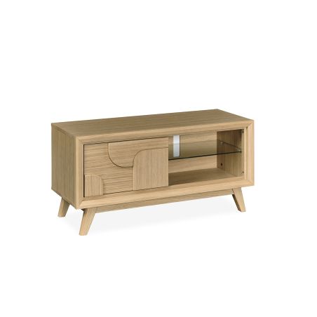 Meuble TV RIVAGE 120 cm - Chêne ton brut, décor gouge - Girardeau