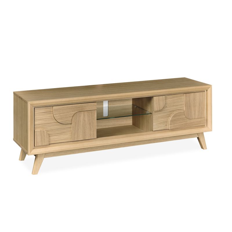 Meuble TV RIVAGE 170 cm - Chêne ton brut, décor gouge - Girardeau