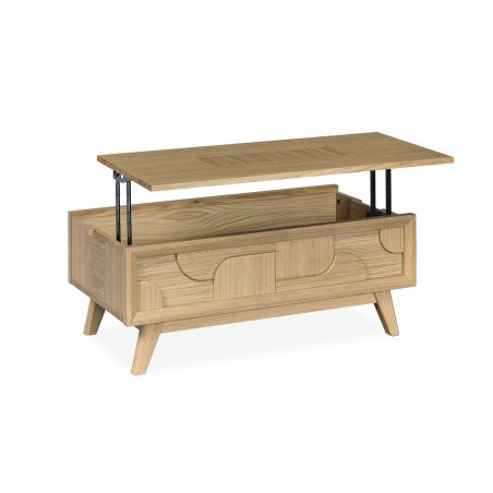 Table basse relevable RIVAGE - Chêne ton brut, décor gouge - Girardeau