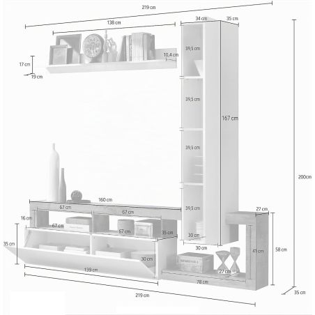 Ensemble meuble TV design BURGA 219 cm - proposé en 2 finitions