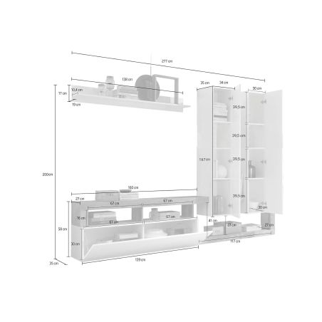Ensemble meuble TV design BURGA L277xH200 cm proposé en 2 finitions