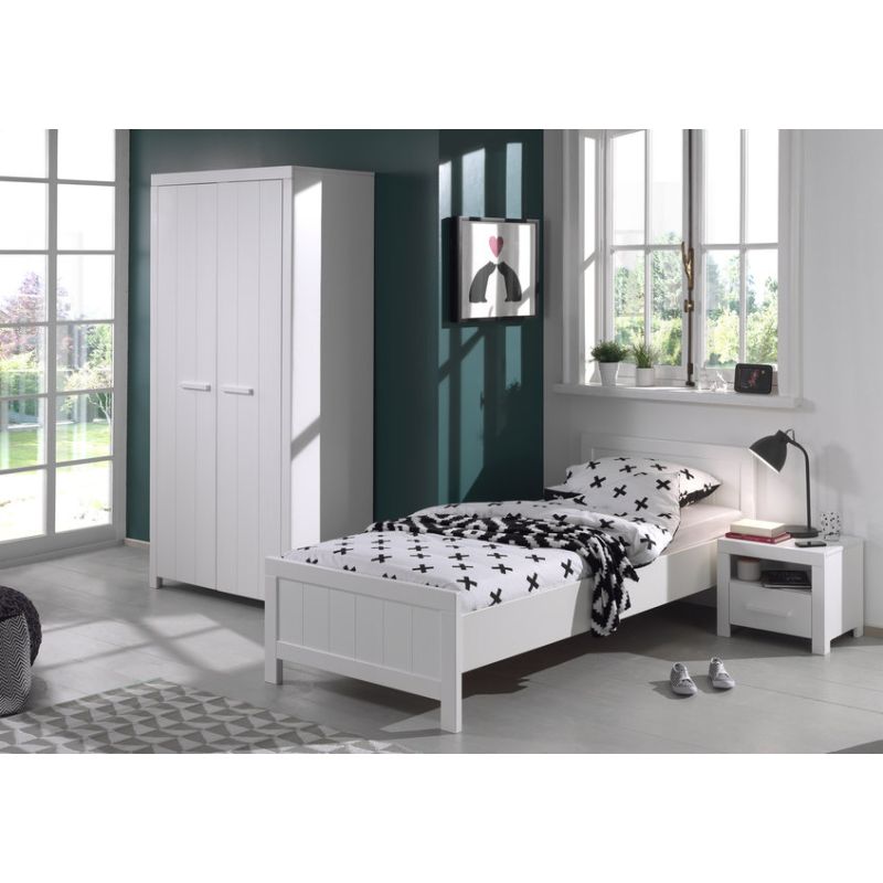 Chambre enfant complète ALCESTE blanche avec lit 90 cm, armoire 100 cm et chevet