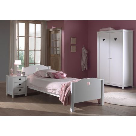 Chambre enfant complète CELESTINE blanche avec lit 90 cm, armoire 110 cm et chevet