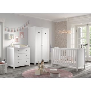 Chambre bébé complète CELESTINE blanche avec lit 60 x 120 cm, commode à langer 90 cm et armoire 110 cm