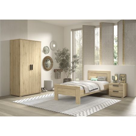 Chambre enfant complète COLIN chêne avec lit 90 cm, armoire 100 cm et chevet