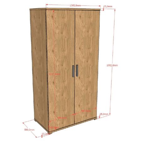 Chambre enfant complète COLIN chêne avec lit 90 cm, armoire 100 cm et chevet