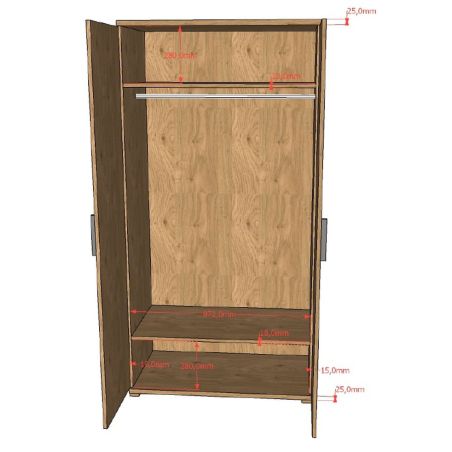 Chambre enfant complète COLIN chêne avec lit 90 cm, armoire 100 cm et chevet