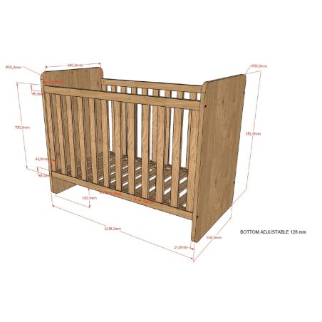 Chambre bébé complète COLIN chêne avec lit évolutif 60 x 120 cm, commode à langer 116 cm et armoire 100 cm