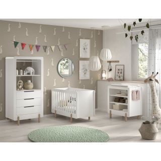 Chambre bébé complète FANETTE blanche avec lit 60 x 120 cm, table à langer 88 cm et armoire 88 cm