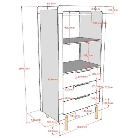 Chambre bébé complète FANETTE blanche avec lit 60 x 120 cm, table à langer 88 cm et armoire 88 cm