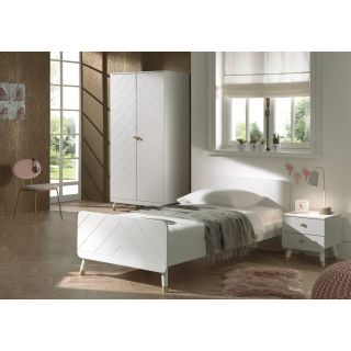 Chambre enfant complète GASPARD blanche avec lit 90 cm, armoire 100 cm et chevet