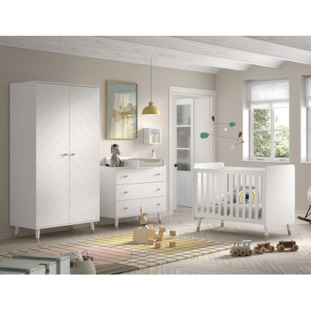 Chambre bébé complète GASPARD blanche avec lit 60 x 120 cm, commode à langer 100 cm et armoire 100 cm