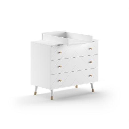 Chambre bébé complète GASPARD blanche avec lit 60 x 120 cm, commode à langer 100 cm et armoire 100 cm