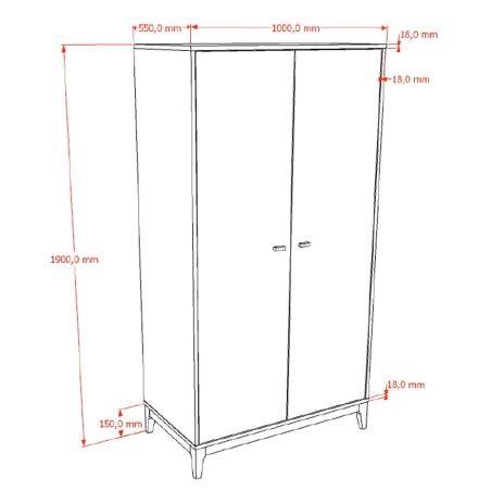 Chambre enfant complète PAZU noyer avec lit 90 cm, armoire 100 cm et chevet