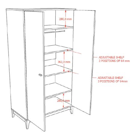 Chambre enfant complète PAZU noyer avec lit 90 cm, armoire 100 cm et chevet