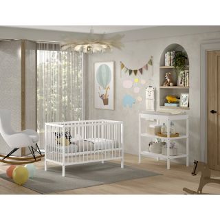 Chambre bébé complète RUFUS blanche avec lit 60 x 120 cm et table à langer 80 cm