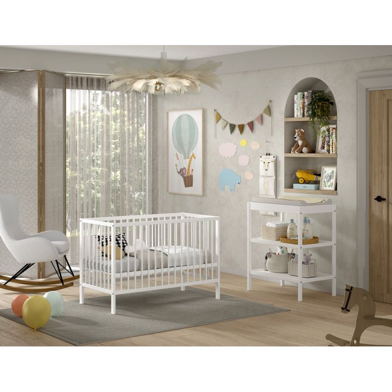 Chambre bébé complète RUFUS blanche avec lit 60 x 120 cm et table à langer 80 cm