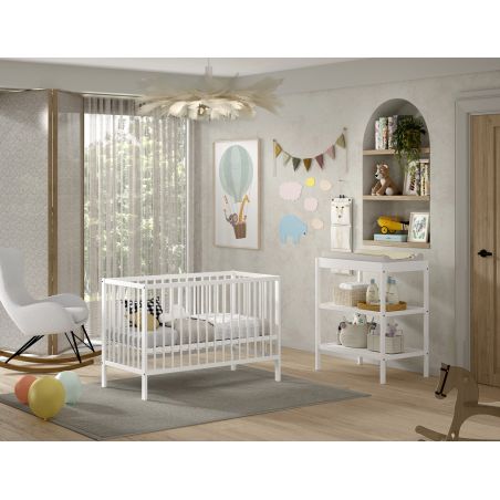 Chambre bébé complète RUFUS blanche avec lit 60 x 120 cm et table à langer 80 cm