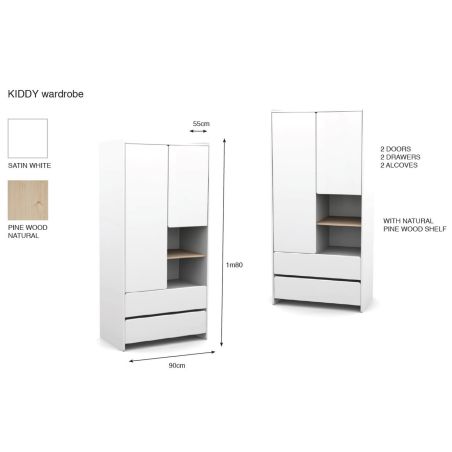 Chambre enfant complète SATSUKI blanche avec lit 90 cm, armoire 90 cm et chevet