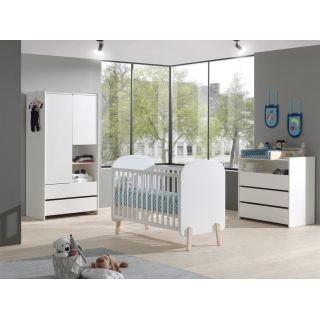 Chambre bébé complète SATSUKI blanche avec lit 60 x 120 cm, commode à langer 90 cm et armoire 90 cm