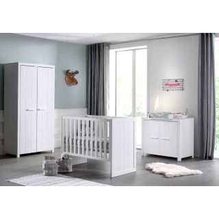 Chambre bébé complète ALCESTE blanche avec lit 60 x 120 cm, commode à langer 100 cm et armoire 100 cm