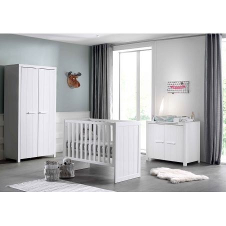 Chambre bébé complète ALCESTE blanche avec lit 60 x 120 cm, commode à langer 100 cm et armoire 100 cm