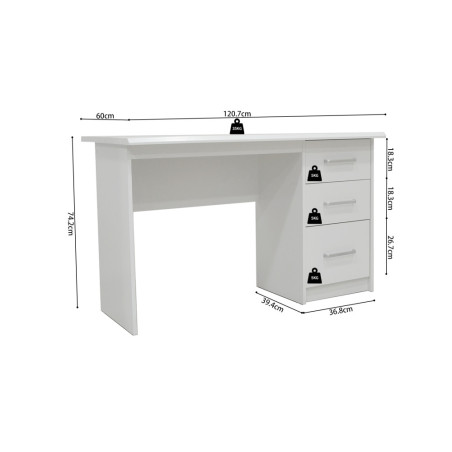 Bureau 121 cm MERISIER avec 3 tiroirs