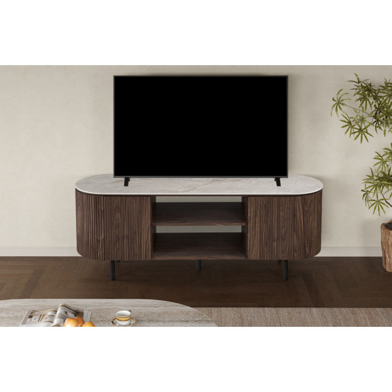 Meuble TV 160 cm VALDORA avec plateau en pierre frittée