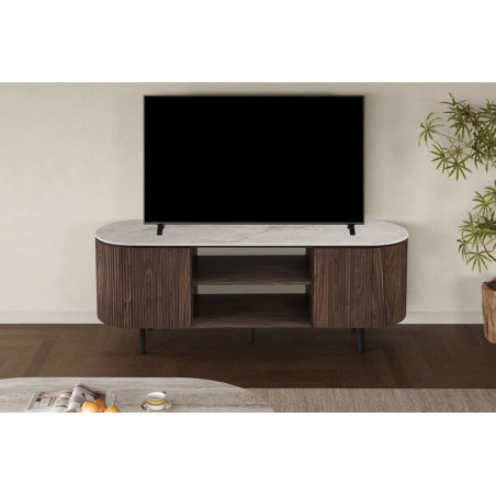 Meuble TV 160 cm VALDORA avec plateau en pierre frittée