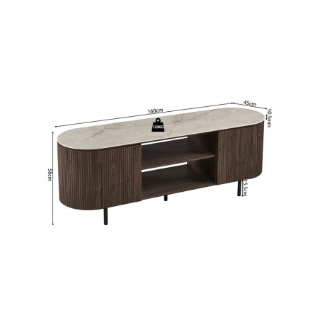Meuble TV 160 cm VALDORA avec plateau en pierre frittée