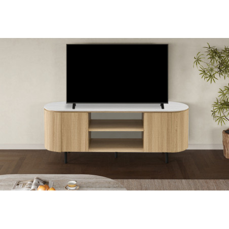 Meuble TV 160 cm VALDORA avec plateau en pierre frittée