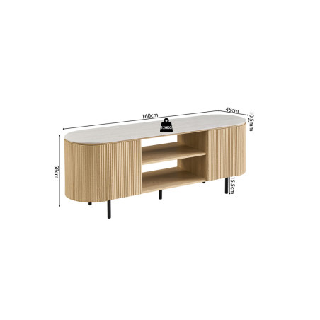 Meuble TV 160 cm VALDORA avec plateau en pierre frittée