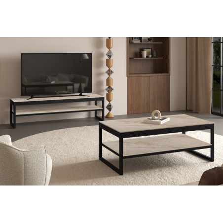 Meuble TV 160 cm AZURINE plateau en pierre frittée