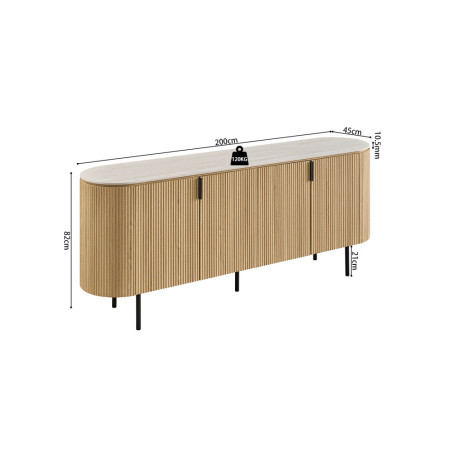 Bahut 200 cm VALDORA plateau en pierre frittée