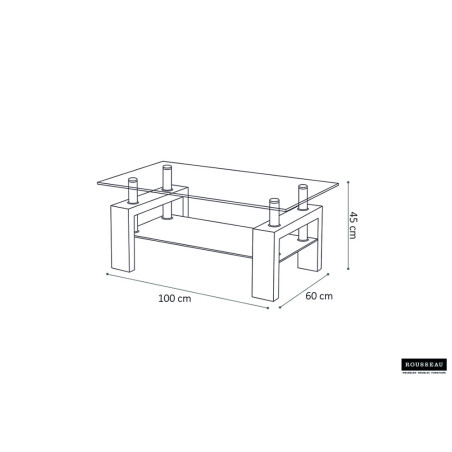 Table basse 100 x 60 cm AMANDINE plateau en verre