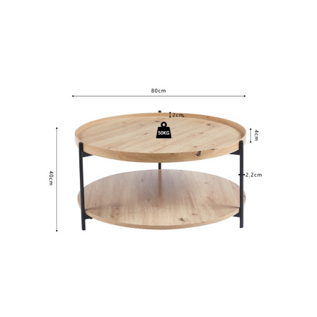 Table basse DAHLIA en décor chêne vieilli