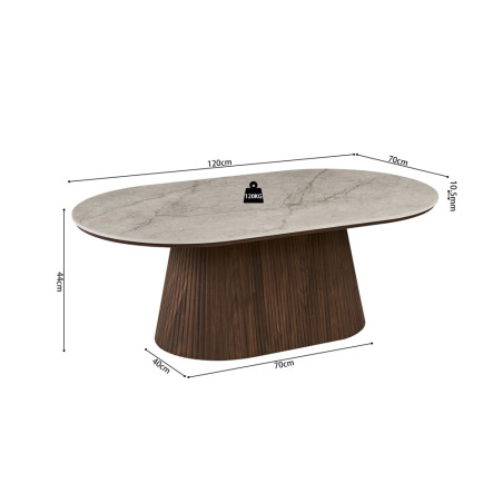 Table basse 120 cm VALDORA plateau en pierre frittée