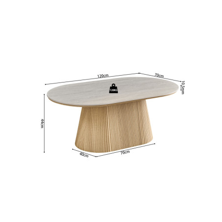 Table basse 120 cm VALDORA plateau en pierre frittée