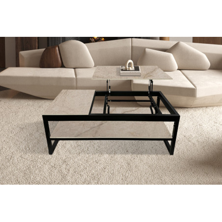 Table basse 120 x 60 cm AZURINE plateau en pierre frittée