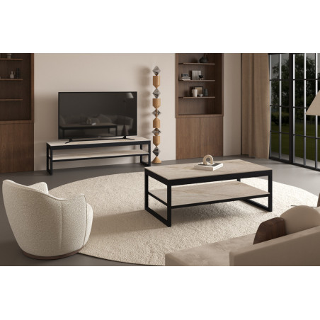 Table basse 120 x 60 cm AZURINE plateau en pierre frittée