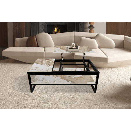 Table basse 120 x 60 cm AZURINE plateau en pierre frittée