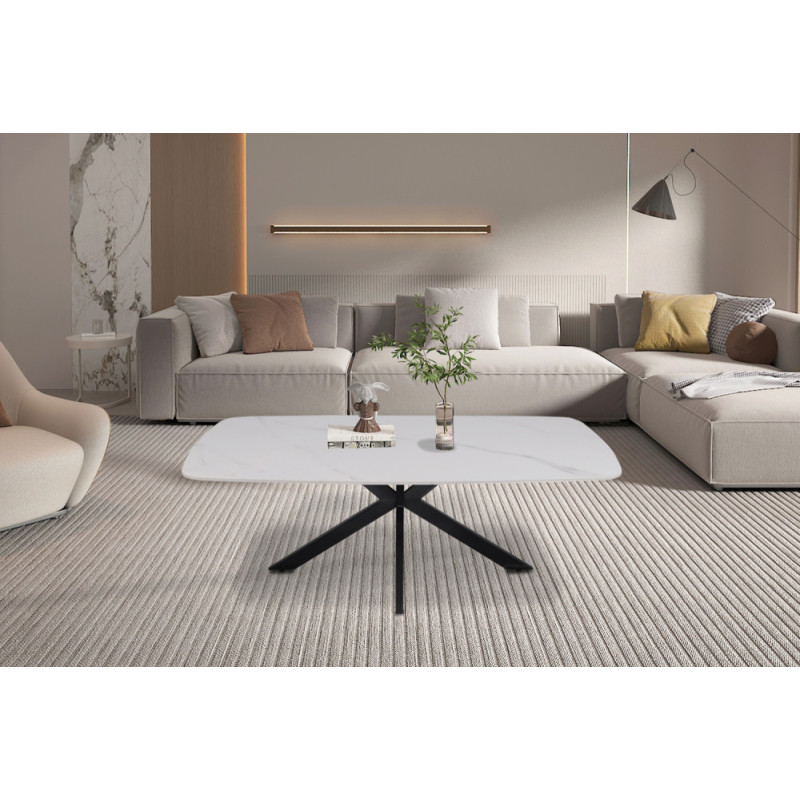 Table basse ovale 130 cm ALBATRE plateau en pierre frittée