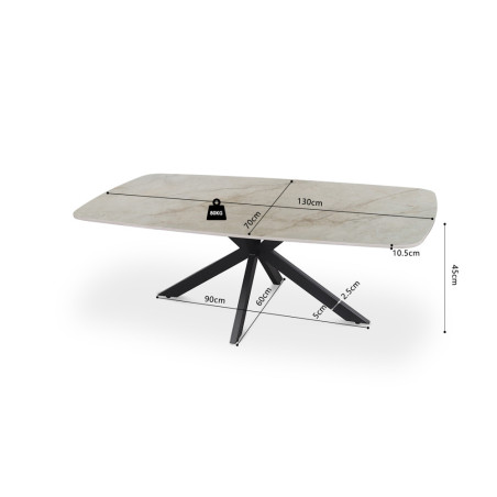 Table basse ovale 130 cm ALBATRE plateau en pierre frittée