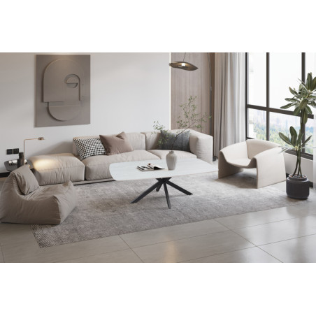 Table basse ovale 130 cm ALBATRE plateau en pierre frittée