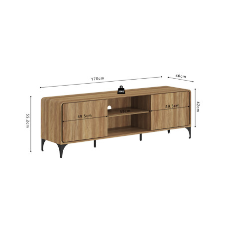 Meuble TV 170 cm FLORALIE en décor chêne naturel