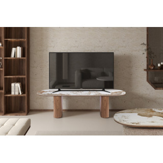 Meuble TV 160 cm EVIANE plateau pierre frittée beige veinée