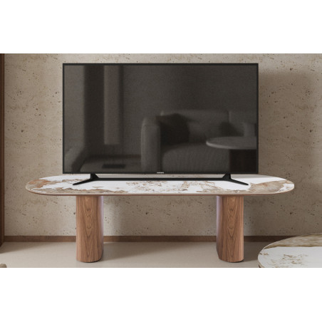 Meuble TV 160 cm EVIANE plateau pierre frittée beige veinée