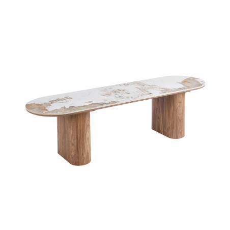 Meuble TV 160 cm EVIANE plateau pierre frittée beige veinée