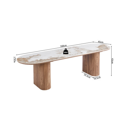 Meuble TV 160 cm EVIANE plateau pierre frittée beige veinée